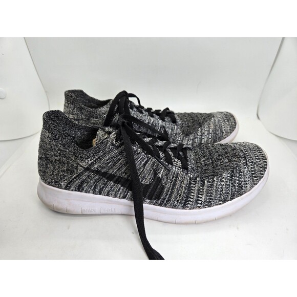 Nike Free RN Flyknit Shoes Womens 7.5 Black White Oreo Running Athletic Sneakers - Picture 1 of 8